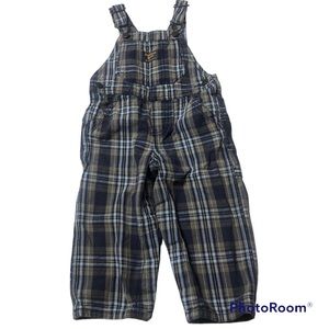 OshKosh Overalls Size 18 mo Blue Plaid Bib Style Pants Cotton Vestbak Vintage